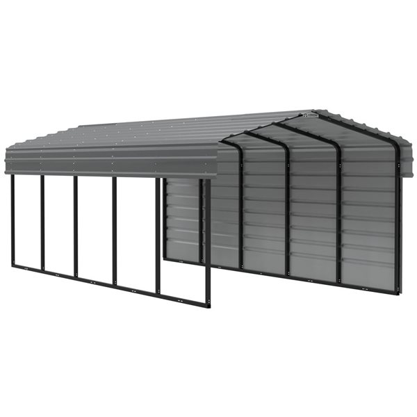 Arrow 10 W x 24 L x 7-ft H Charcoal Galvanized Steel Carport w/ 1-Sided Enclosure