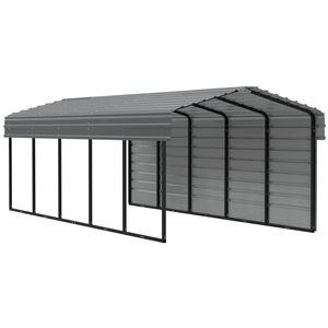 Arrow 10 W x 24 L x 7-ft H Charcoal Galvanized Steel Carport w/ 1-Sided Enclosure