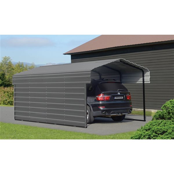 Arrow 10 W x 24 L x 7-ft H Charcoal Galvanized Steel Carport w/ 1-Sided Enclosure