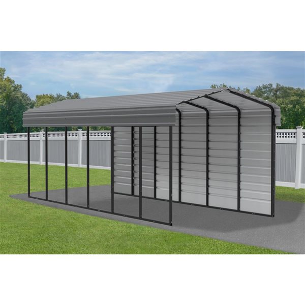 Arrow 10 W x 29 L x 9-ft H Charcoal Galvanized Steel Carport w/ 1-Sided Enclosure