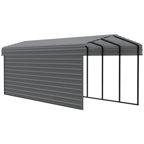 Arrow 10 W x 29 L x 9-ft H Charcoal Galvanized Steel Carport w/ 1-Sided Enclosure