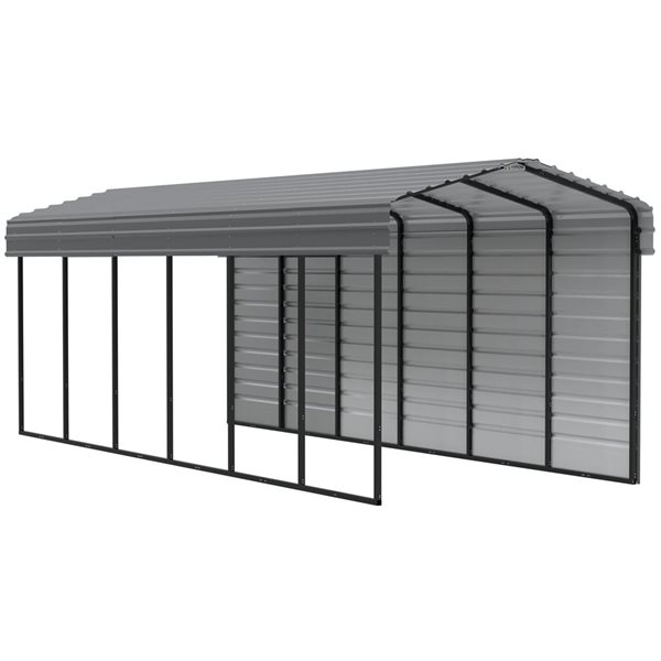 Arrow 10 W x 29 L x 9-ft H Charcoal Galvanized Steel Carport w/ 1-Sided Enclosure