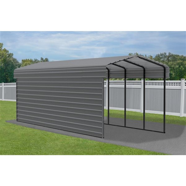 Arrow 10 W x 29 L x 9-ft H Charcoal Galvanized Steel Carport w/ 1-Sided Enclosure