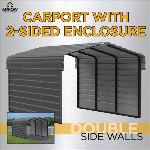 Arrow Steel Carport with 2 Side Wall Kits, 12x20x09