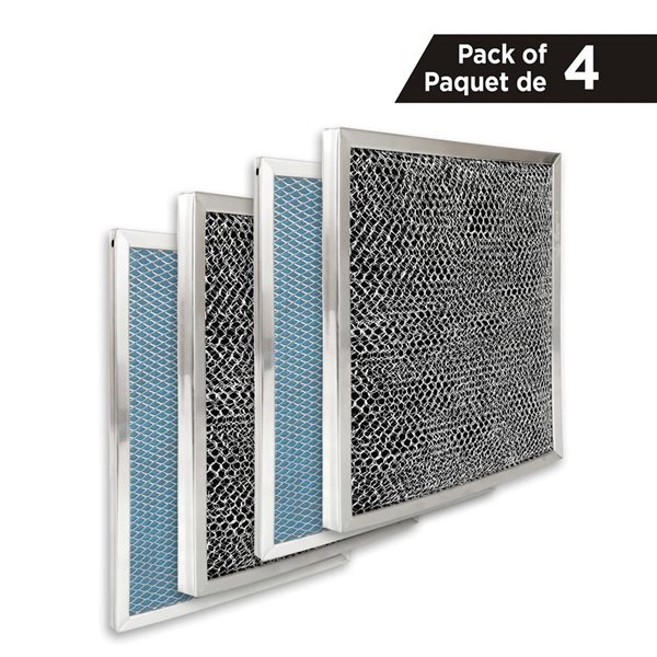 Jeu de 4 filtres à charbon en aluminium Aria pour hottes sans conduit, 8,75 x 10,5 x 0,39 po