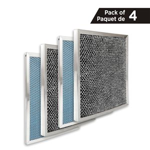 Jeu de 4 filtres à charbon en aluminium Aria pour hottes sans conduit, 8,75 x 10,5 x 0,39 po