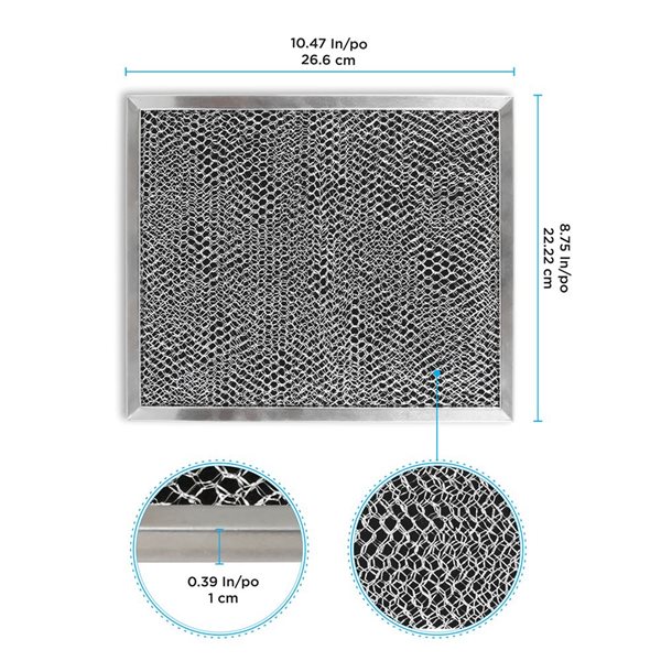 Jeu de 4 filtres à charbon en aluminium Aria pour hottes sans conduit, 8,75 x 10,5 x 0,39 po