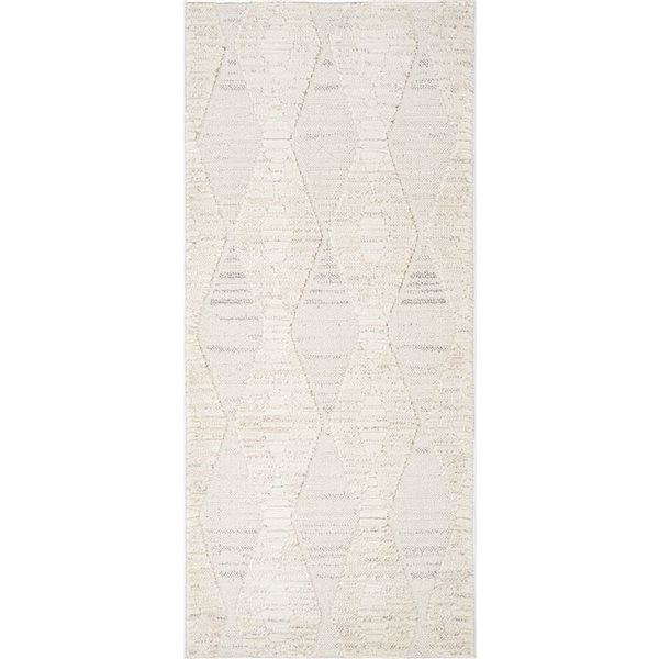 Tapis paillasson Astra Rug Brand 2 l. x 5 pi L. d'intérieur crème rectangulaire à motif losange texturé