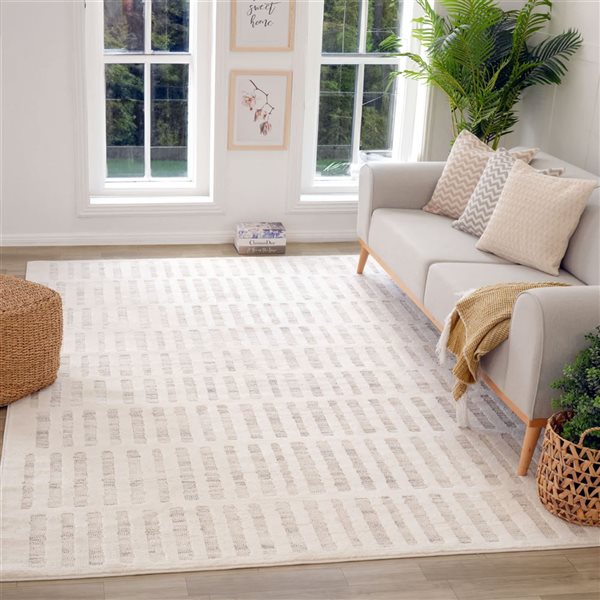 Tapis décoratif Astra Rug Brand 5 l. x 8 pi L. d'intérieur beige rectangulaire à motif ligné