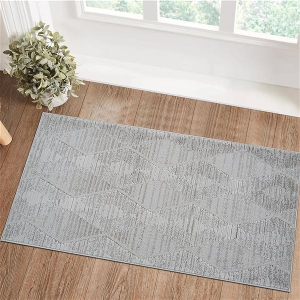 Tapis paillasson Astra Rug Brand 2 l. x 5 pi L. d'intérieur gris rectangulaire à motif losange