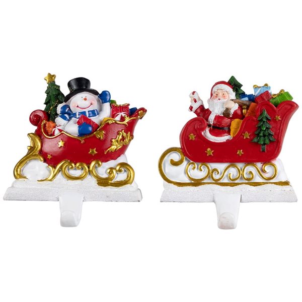 Northlight 4.25-in W Santa and Snowman Sleigh Ride Christmas Stocking Holders - Set of 2