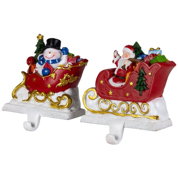 Northlight 4.25-in W Santa and Snowman Sleigh Ride Christmas Stocking Holders - Set of 2