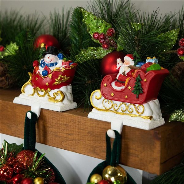 Northlight 4.25-in W Santa and Snowman Sleigh Ride Christmas Stocking Holders - Set of 2