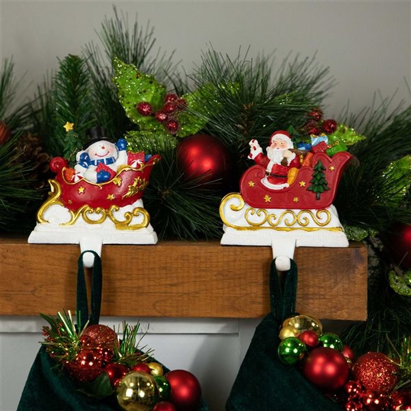 Northlight 4.25-in W Santa and Snowman Sleigh Ride Christmas Stocking Holders - Set of 2