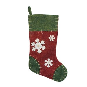 Northlight 20-in Green/Red Polyester Snowflake Christmas Stocking with Blanket Stitching