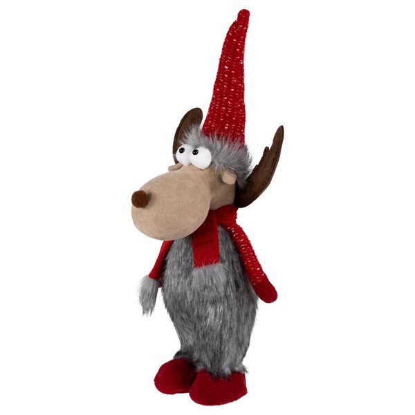 Northlight 20-in H Grey/Red Standing Plush Moose Christmas Figurine