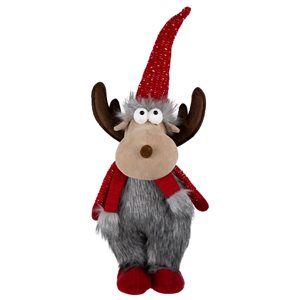 Northlight 20-in H Grey/Red Standing Plush Moose Christmas Figurine