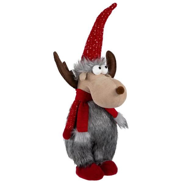 Northlight 20-in H Grey/Red Standing Plush Moose Christmas Figurine