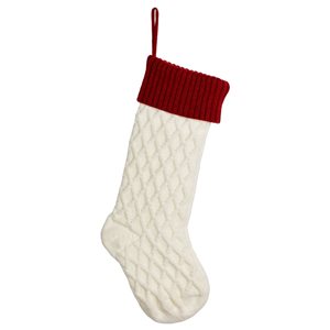 Northlight 20-in White/Red Polyester Cable-Knit Diamond Pattern Christmas Stocking w/ Ribbed Cuff