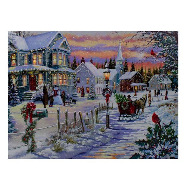 Northlight 11.75 x 15.75-in LED Lighted Winter Village Scene Wall Canvas