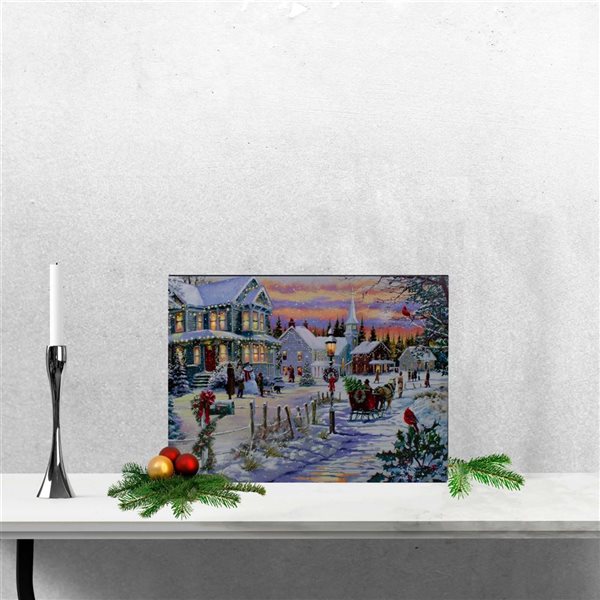 Northlight 11.75 x 15.75-in LED Lighted Winter Village Scene Wall Canvas