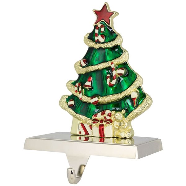 Northlight 6-in H Green/Gold Christmas Tree Metal Stocking Holder