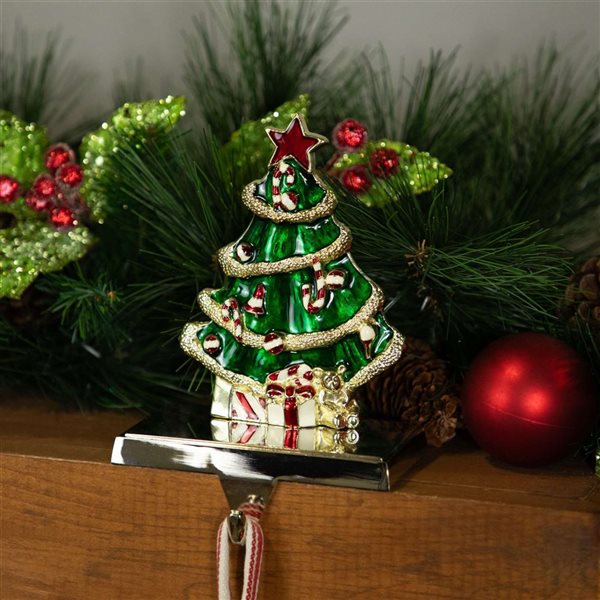 Northlight 6-in H Green/Gold Christmas Tree Metal Stocking Holder