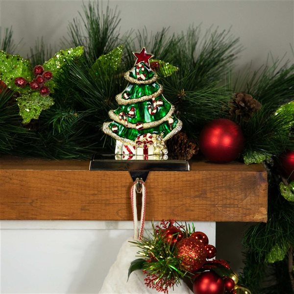 Northlight 6-in H Green/Gold Christmas Tree Metal Stocking Holder