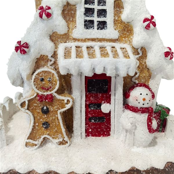 Northlight 11 H x 9.75-in W Snowy Gingerbread Peppermint House with Snowman Christmas Decoration