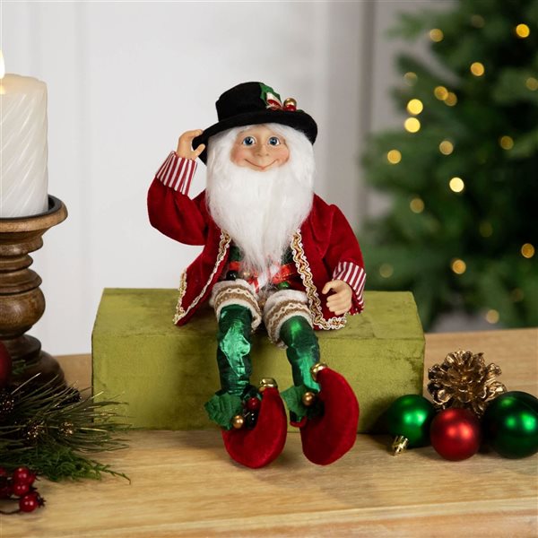 Northlight 14 H x 5-in W Red/Green Candy Cane Elf Christmas Figure