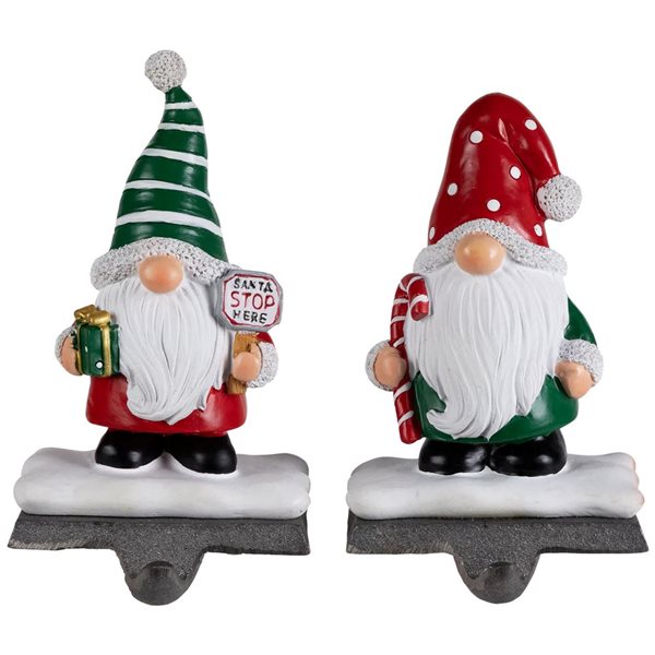 Northlight 6.25-in H Resin Santa Gnomes Christmas Stocking Holders - Set of 2