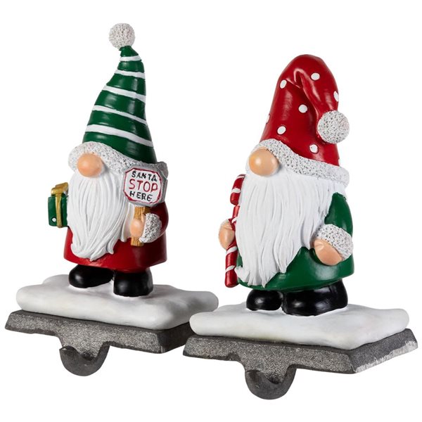 Northlight 6.25-in H Resin Santa Gnomes Christmas Stocking Holders - Set of 2