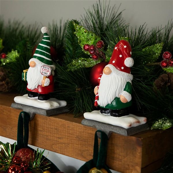 Northlight 6.25-in H Resin Santa Gnomes Christmas Stocking Holders - Set of 2