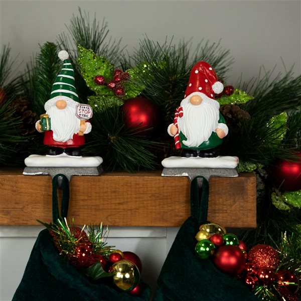 Northlight 6.25-in H Resin Santa Gnomes Christmas Stocking Holders - Set of 2