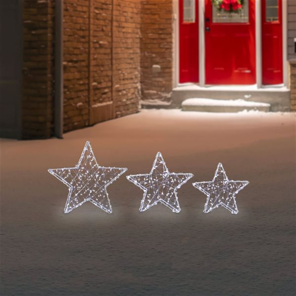 Northlight 14-in White Metal LED Lighted Stars Outdoor Christmas Decoration  - Set of 3