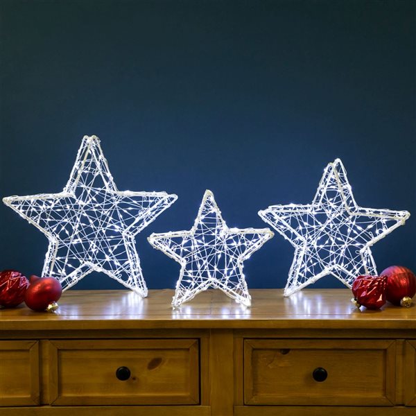 Northlight 14-in White Metal LED Lighted Stars Outdoor Christmas Decoration  - Set of 3