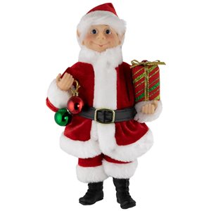Northlight 14 H x 6.5-in W Red/White Santa Elf with Gift Christmas Figure