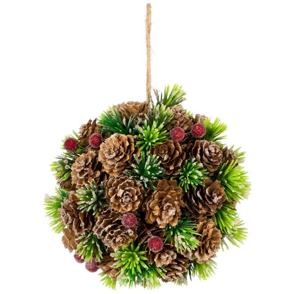 Northlight 5-in Frosted Pinecones Berries and Pine Sprigs Christmas Ball Ornament