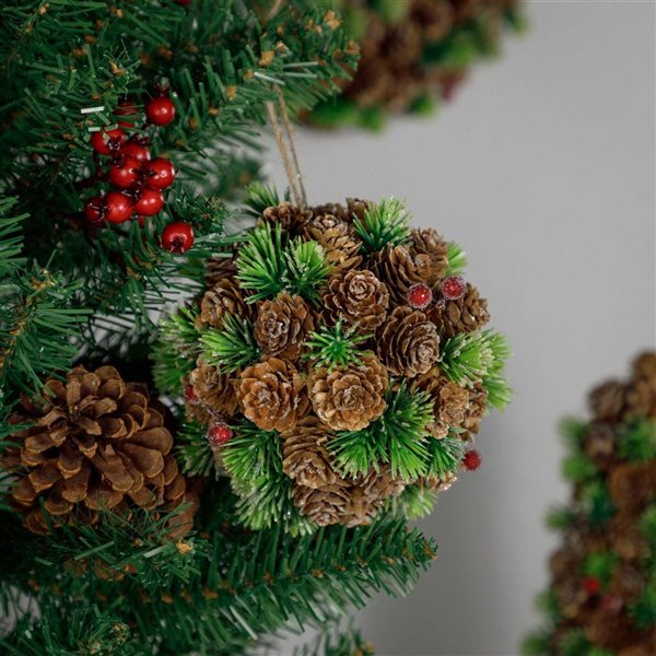 Northlight 5-in Frosted Pinecones Berries and Pine Sprigs Christmas Ball Ornament