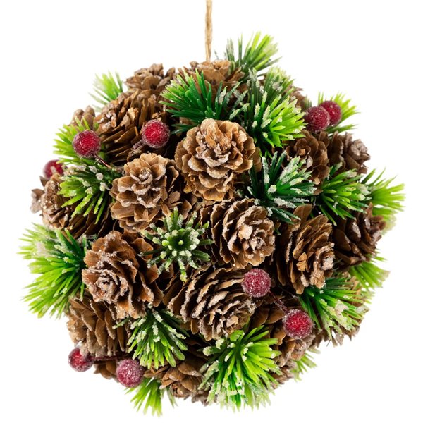 Northlight 5-in Frosted Pinecones Berries and Pine Sprigs Christmas Ball Ornament