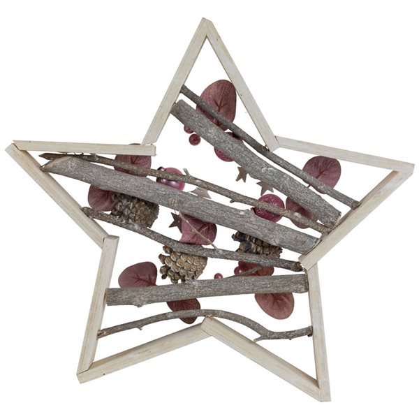 Northlight 14.5 H x 15.25-in W Pink/White Birch Wood Ornaments and Pinecones Star-Shaped Christmas Decoration