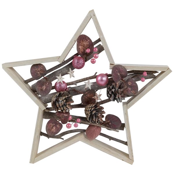 Northlight 14.5 H x 15.25-in W Pink/White Birch Wood Ornaments and Pinecones Star-Shaped Christmas Decoration