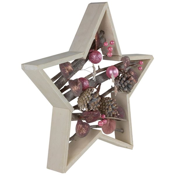 Northlight 14.5 H x 15.25-in W Pink/White Birch Wood Ornaments and Pinecones Star-Shaped Christmas Decoration