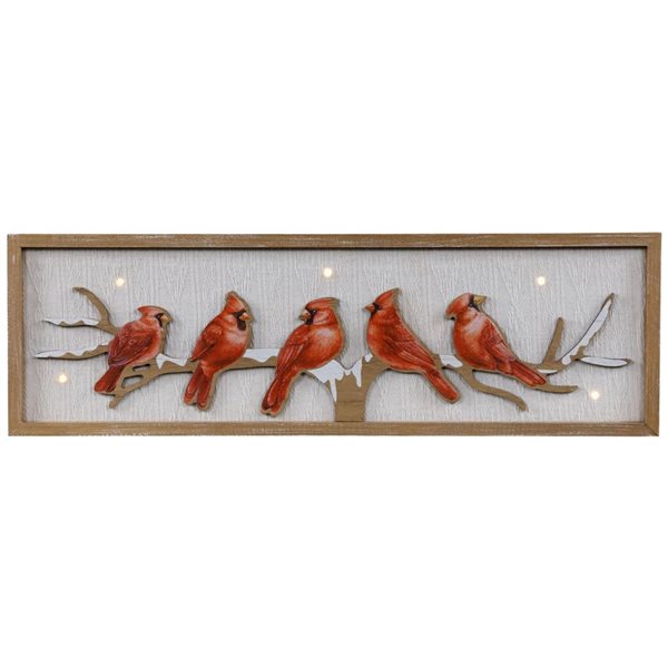 Northlight 25.5 H x 7.75-in W Wooden Lighted Cardinal Birds Christmas Wall Sign