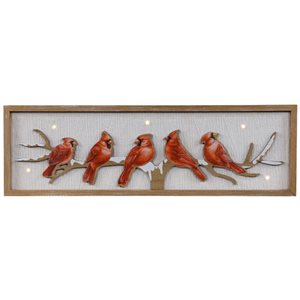 Northlight 25.5 H x 7.75-in W Wooden Lighted Cardinal Birds Christmas Wall Sign