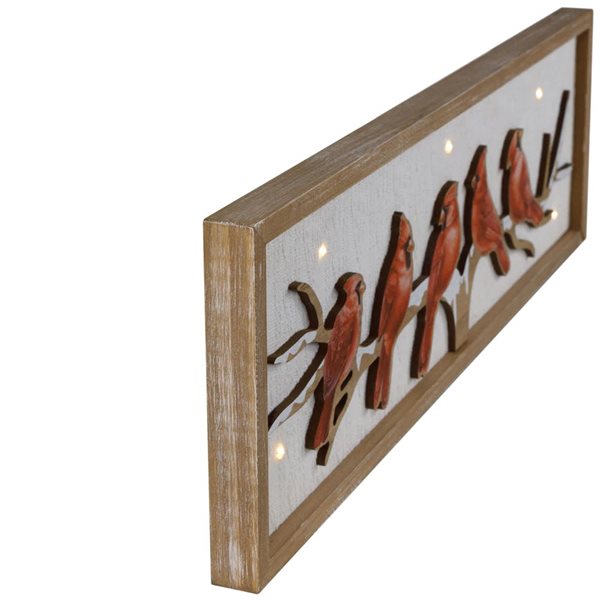 Northlight 25.5 H x 7.75-in W Wooden Lighted Cardinal Birds Christmas Wall Sign