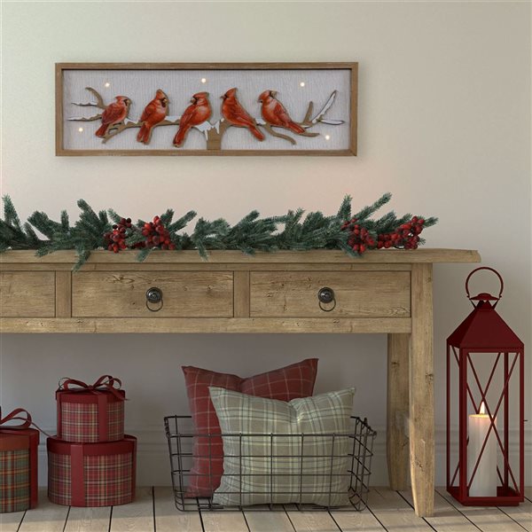 Northlight 25.5 H x 7.75-in W Wooden Lighted Cardinal Birds Christmas Wall Sign