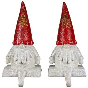 Northlight 8.25-in H Glittered Gnome Christmas Stocking Holders - Set of 2