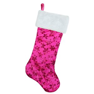 Northlight 20.5-in Pink Sequin Snowflake Christmas Stocking with Faux Fur Cuff