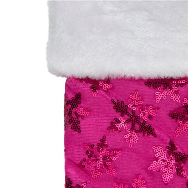 Northlight 20.5-in Pink Sequin Snowflake Christmas Stocking with Faux Fur Cuff